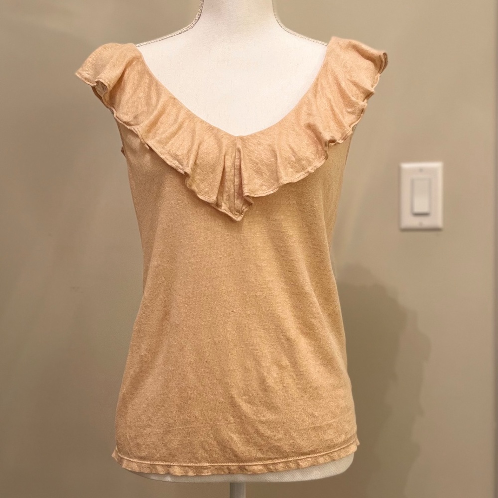 Lilly Pulitzer Gold Linen Ruffle Tank Large